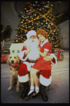 Actress Roseanne Sorrentino as Annie w. Sandy and Santa Claus in a scene from the Dallas production of musical "Annie."