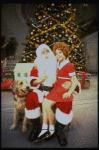 Actress Roseanne Sorrentino as Annie w. Sandy and Santa Claus in a scene from the Dallas production of musical "Annie."
