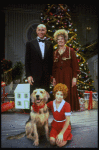 Roseanne Sorrentino as Annie, Patricia Drylie as Miss Hannigan and Harve Presnell as Daddy Warbucks w. Sandy from the Dallas production of musical "Annie."