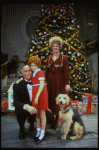 Roseanne Sorrentino as Annie, Patricia Drylie as Miss Hannigan and Harve Presnell as Daddy Warbucks w. Sandy from the Dallas production of musical "Annie."