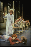 Roseanne Sorrentino as Annie and Patricia Drylie as Miss Hannigan w. orphans in a scene from the Dallas production of musical "Annie."