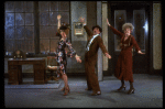 L-R) Katharine Buffaloe as Lily, Michael Leeds as Rooster and Patricia Drylie as Miss Hannigan in a scene from the Dallas production of musical "Annie."