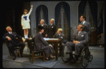 L) Harve Presnell as Daddy Warbucks, Roseanne Sorrentino as Annie (2L) and Jack Denton as FDR (2R) in a scene from the Dallas production of musical "Annie."