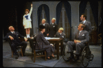 L) Harve Presnell as Daddy Warbucks, Roseanne Sorrentino as Annie (2L) and Jack Denton as FDR (2R) in a scene from the Dallas production of musical "Annie."