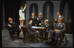 L) Harve Presnell as Daddy Warbucks, Roseanne Sorrentino as Annie (2L) and Jack Denton as FDR (2R) in a scene from the Dallas production of musical "Annie."