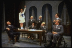 L) Harve Presnell as Daddy Warbucks, Roseanne Sorrentino as Annie (2L) and Jack Denton as FDR (2R) in a scene from the Dallas production of musical "Annie."