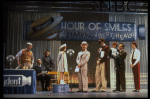 2L-4L) Harve Presnell as Daddy Warbucks, Roseanne Sorrentino as Annie and Deborah Jean Templin as Grace in a scene from the Dallas production of musical "Annie."