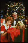 Mary K. Lombardi as Annie and Norwood Smith as Daddy Warbucks w. Sandy in a scene from the Chicago production of the musical "Annie."