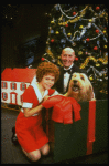 Mary K. Lombardi as Annie and Norwood Smith as Daddy Warbucks w. Sandy in a scene from the Chicago production of the musical "Annie."