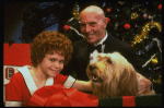 Mary K. Lombardi as Annie and Norwood Smith as Daddy Warbucks w. Sandy in a scene from the Chicago production of the musical "Annie."