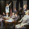 Mary K. Lombardi as Annie (3L), (2L) Norwood Smith as Daddy Warbucks and Stephen Everett as FDR (L) in a scene from the Chicago production of the musical "Annie."