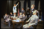 Mary K. Lombardi as Annie (3L), (2L) Norwood Smith as Daddy Warbucks and Stephen Everett as FDR (L) in a scene from the Chicago production of the musical "Annie."