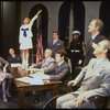Mary K. Lombardi as Annie (3L), (2L) Norwood Smith as Daddy Warbucks and Stephen Everett as FDR (L) in a scene from the Chicago production of the musical "Annie."