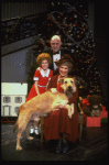 Allison Smith as Annie, Alice Ghostley as Miss Hannigan, John Schuck as Daddy Warbucks w. Sandy in a scene from the Broadway production of the musical "Annie."
