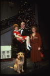Allison Smith as Annie, Alice Ghostley as Miss Hannigan, John Schuck as Daddy Warbucks w. Sandy in a scene from the Broadway production of the musical "Annie."