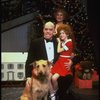 Allison Smith as Annie, Alice Ghostley as Miss Hannigan, John Schuck as Daddy Warbucks w. Sandy in a scene from the Broadway production of the musical "Annie."