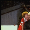 Allison Smith as Annie, Alice Ghostley as Miss Hannigan, John Schuck as Daddy Warbucks w. Sandy in a scene from the Broadway production of the musical "Annie."