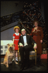 Allison Smith as Annie, Alice Ghostley as Miss Hannigan, John Schuck as Daddy Warbucks w. Sandy in a scene from the Broadway production of the musical "Annie."