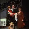 Allison Smith as Annie, Alice Ghostley as Miss Hannigan, John Schuck as Daddy Warbucks w. Sandy in a scene from the Broadway production of the musical "Annie."