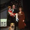 Allison Smith as Annie, Alice Ghostley as Miss Hannigan, John Schuck as Daddy Warbucks w. Sandy in a scene from the Broadway production of the musical "Annie."