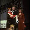 Allison Smith as Annie, Alice Ghostley as Miss Hannigan, John Schuck as Daddy Warbucks w. Sandy in a scene from the Broadway production of the musical "Annie."
