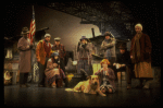 Allison Smith as Annie w. Sandy and Hooverville-ites in a scene from the Broadway production of the musical "Annie."