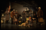 Allison Smith as Annie w. Sandy and Hooverville-ites in a scene from the Broadway production of the musical "Annie."