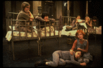 Allison Smith as Annie (L) w. orphans in a scene from the Broadway production of the musical "Annie."