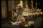 Alice Ghostley as Miss Hannigan and Allison Smith as Annie w. orphans in a scene from the Broadway production of the musical "Annie."