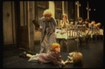 Alice Ghostley as Miss Hannigan and Allison Smith as Annie w. orphans in a scene from the Broadway production of the musical "Annie."