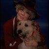 Betty Hutton as Miss Hannigan w. Sandy in a scene from the Broadway production of the musical "Annie."