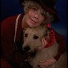 Betty Hutton as Miss Hannigan w. Sandy in a scene from the Broadway production of the musical "Annie."