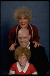 Betty Hutton as Miss Hannigan, Allison Smith as Annie, and John Schuck as Daddy Warbucks in a scene from the Broadway production of the musical "Annie."