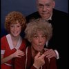 Betty Hutton as Miss Hannigan, Allison Smith as Annie, and John Schuck as Daddy Warbucks in a scene from the Broadway production of the musical "Annie."