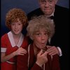 Betty Hutton as Miss Hannigan, Allison Smith as Annie, and John Schuck as Daddy Warbucks in a scene from the Broadway production of the musical "Annie."