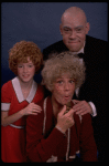 Betty Hutton as Miss Hannigan, Allison Smith as Annie, and John Schuck as Daddy Warbucks in a scene from the Broadway production of the musical "Annie."