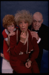 Betty Hutton as Miss Hannigan, Allison Smith as Annie, and John Schuck as Daddy Warbucks in a scene from the Broadway production of the musical "Annie."