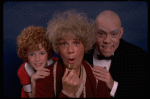 Betty Hutton as Miss Hannigan, Allison Smith as Annie, and John Schuck as Daddy Warbucks in a scene from the Broadway production of the musical "Annie."