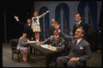 Bridget Walsh as Annie, Harve Presnell as Daddy Warbucks and Jack Denton as FDR in a scene from a touring company of the musical "Annie."