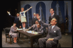 Bridget Walsh as Annie, Harve Presnell as Daddy Warbucks and Jack Denton as FDR in a scene from a touring company of the musical "Annie."
