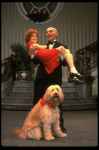 Norwood Smith as Daddy Warbucks and Louanne as Annie w. Sandy in a scene from a touring company of the musical "Annie." (Boston)
