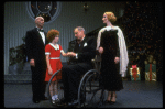 Martha Whitehead as Grace, Louanne as Annie, Norwood Smith as Daddy Warbucks and Randall Robbins as FDR from a touring company of the musical "Annie." (Boston)