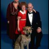 Marcia Lewis as Miss Hannigan, Allison Smith as Annie & Harve Presnell as Daddy Warbucks w. Sandy from the Broadway production of the musical "Annie." (New York)