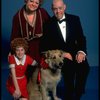 Marcia Lewis as Miss Hannigan, Allison Smith as Annie & Harve Presnell as Daddy Warbucks w. Sandy from the Broadway production of the musical "Annie." (New York)