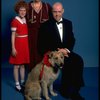 Marcia Lewis as Miss Hannigan, Allison Smith as Annie & Harve Presnell as Daddy Warbucks w. Sandy from the Broadway production of the musical "Annie." (New York)