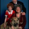 Marcia Lewis as Miss Hannigan, Allison Smith as Annie & Harve Presnell as Daddy Warbucks w. Sandy from the Broadway production of the musical "Annie." (New York)