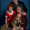 Marcia Lewis as Miss Hannigan, Allison Smith as Annie & Harve Presnell as Daddy Warbucks w. Sandy from the Broadway production of the musical "Annie." (New York)