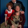 Marcia Lewis as Miss Hannigan, Allison Smith as Annie & Harve Presnell as Daddy Warbucks w. Sandy from the Broadway production of the musical "Annie." (New York)