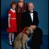 Marcia Lewis as Miss Hannigan, Allison Smith as Annie & Harve Presnell as Daddy Warbucks w. Sandy from the Broadway production of the musical "Annie." (New York)