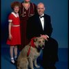 Marcia Lewis as Miss Hannigan, Allison Smith as Annie & Harve Presnell as Daddy Warbucks w. Sandy from the Broadway production of the musical "Annie." (New York)